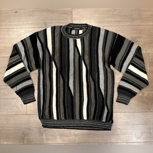 Vintage 90s Bachrach USA 3D Knit Sweater Coogi-Style Earth Tones Mens M